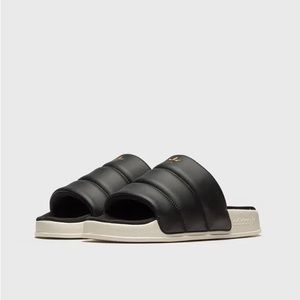 Adidas Adilette Essential Slides Sandals, Black/White/Gold